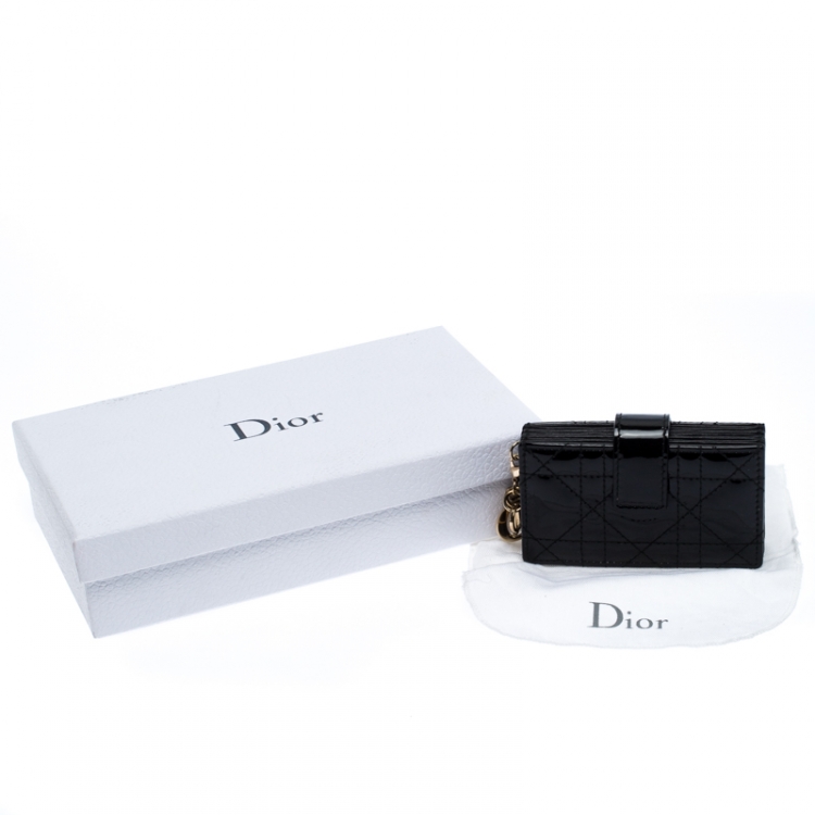 Pre Owned Dior Black Cannage Patent Leather Gusset Card Holder