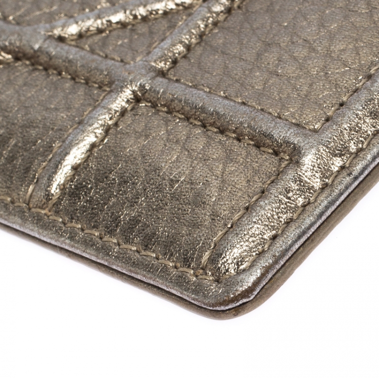Pre Owned Dior Metallic Gold Cannage Leather Diorama Card Holder