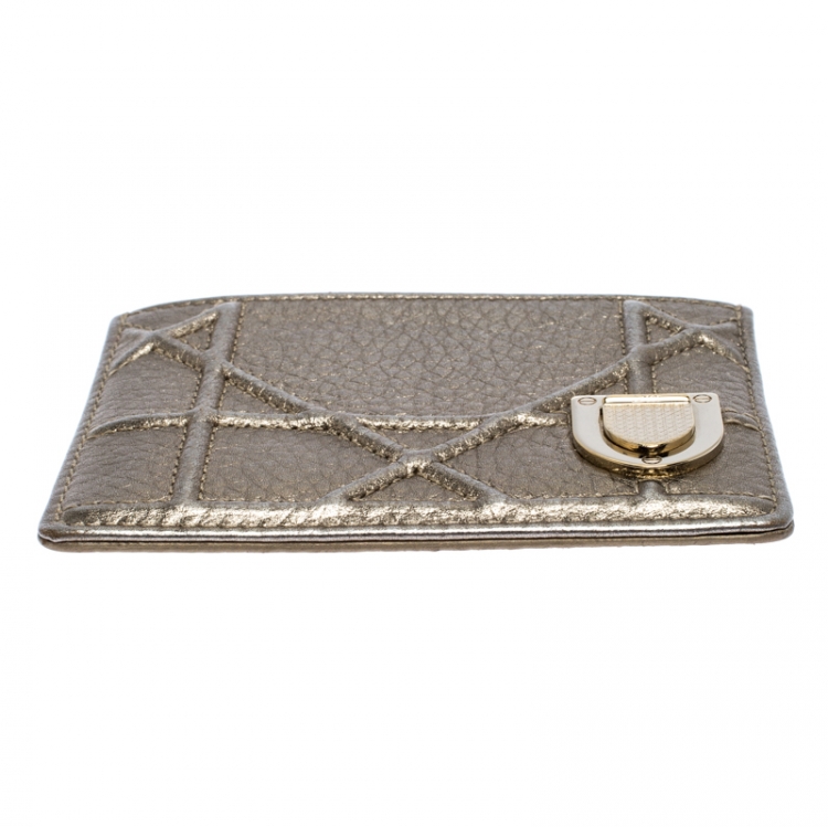 Pre Owned Dior Metallic Gold Cannage Leather Diorama Card Holder