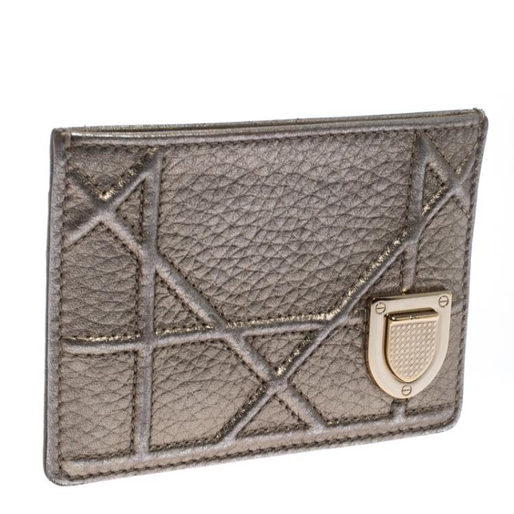 Pre Owned Dior Metallic Gold Cannage Leather Diorama Card Holder