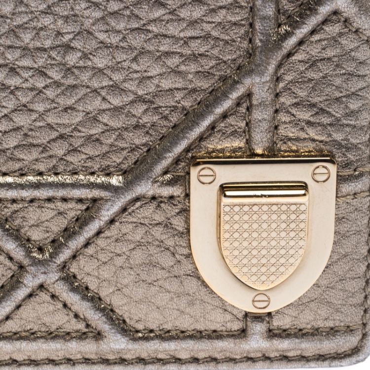 Pre Owned Dior Metallic Gold Cannage Leather Diorama Card Holder