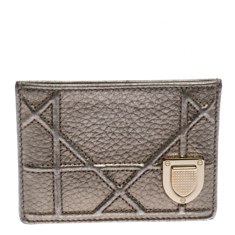 Pre Owned Dior Metallic Gold Cannage Leather Diorama Card Holder