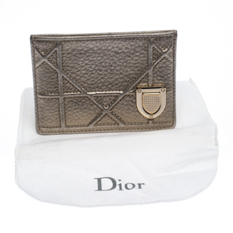 Pre Owned Dior Metallic Gold Cannage Leather Diorama Card Holder