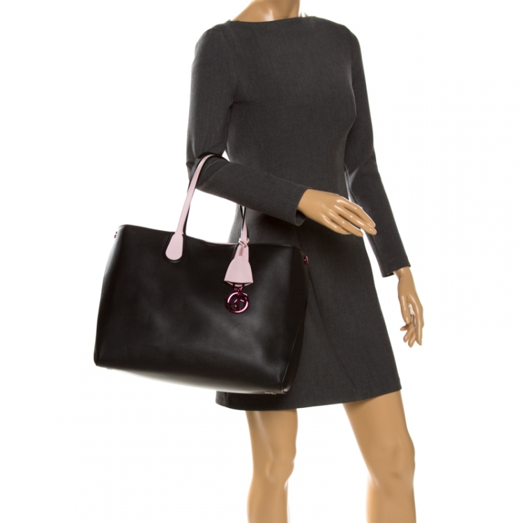 Pre Owned Dior Black Leather Large Dior Addict Shopper Tote