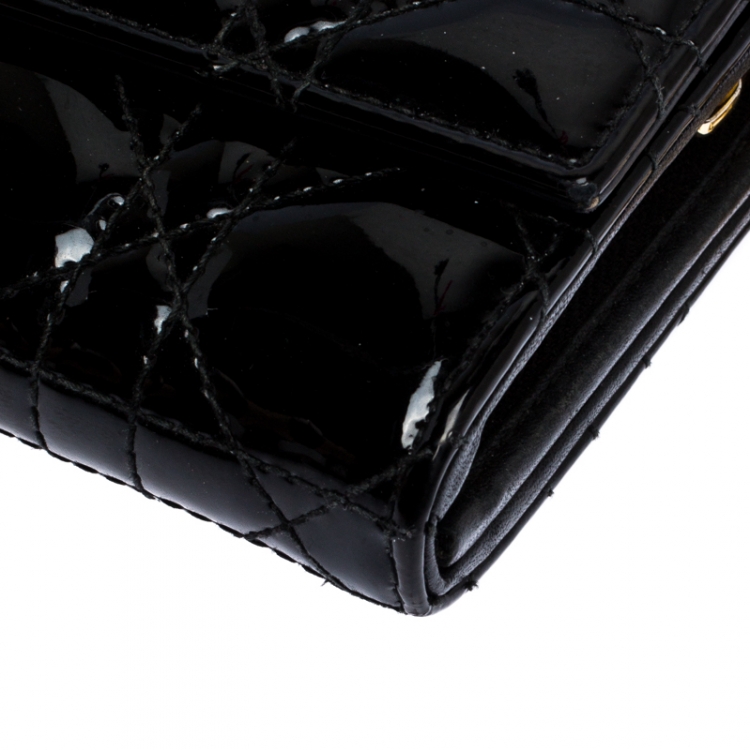 Pre Owned Dior Black Cannage Patent Leather Wallet on Chain