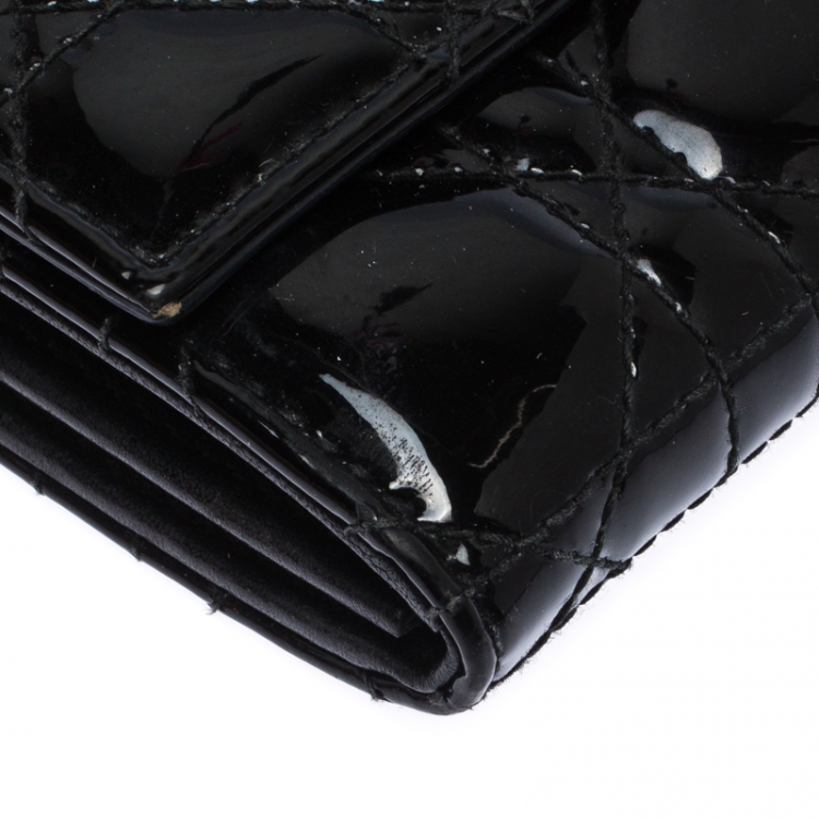 Pre Owned Dior Black Cannage Patent Leather Wallet on Chain