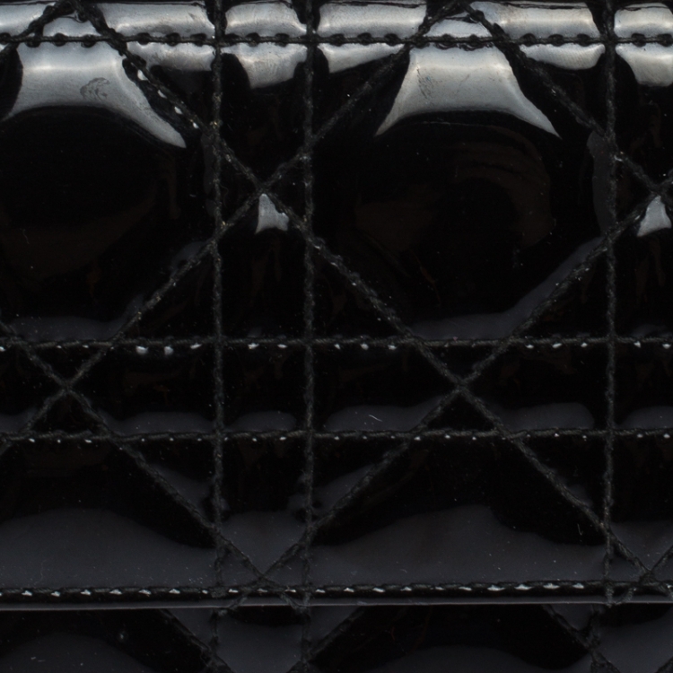 Pre Owned Dior Black Cannage Patent Leather Wallet on Chain