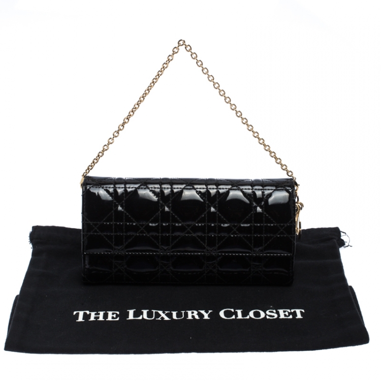Pre Owned Dior Black Cannage Patent Leather Wallet on Chain