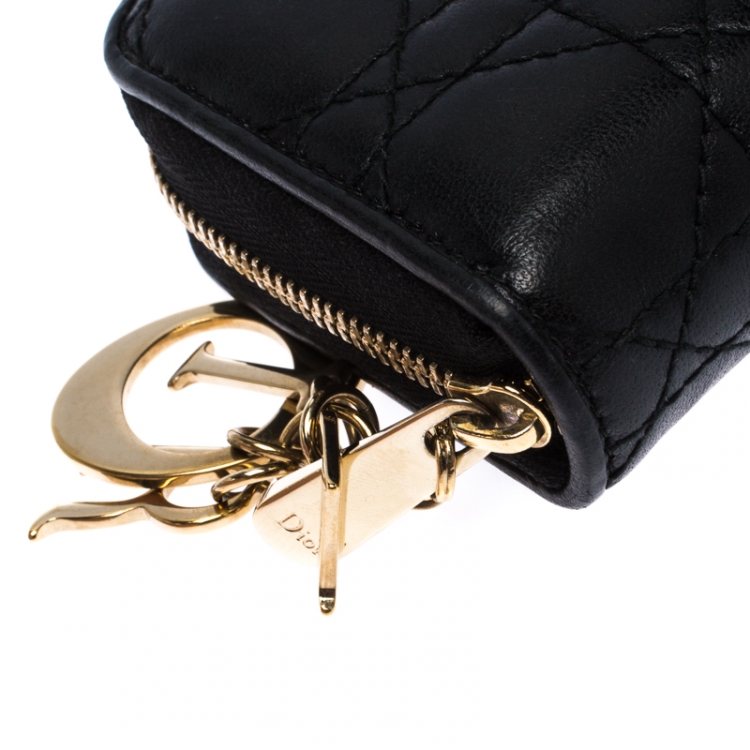 مملوكة مسبقًا Dior Black Quilted Leather Lady Dior Multi Card Holder