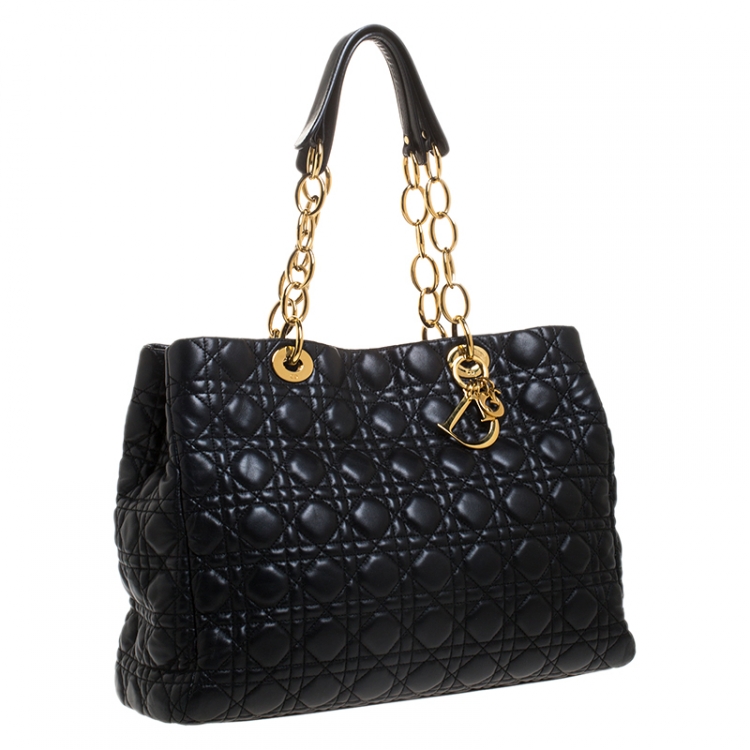 Pre Owned Dior Black Cannage Quilted Soft Leather Large Shopper Tote