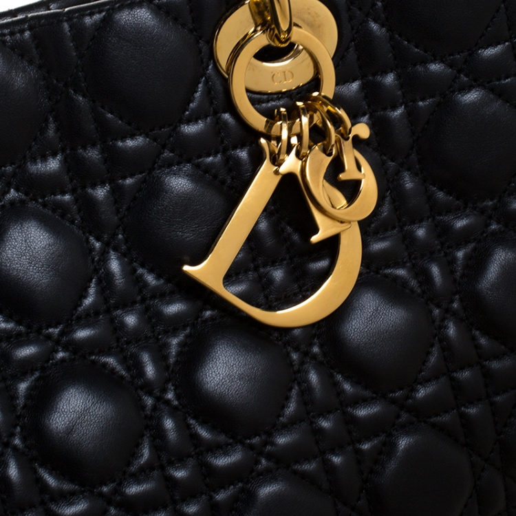 Pre Owned Dior Black Cannage Quilted Soft Leather Large Shopper Tote