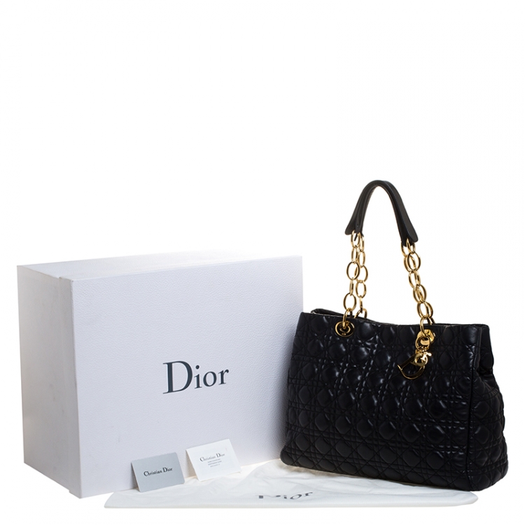 Pre Owned Dior Black Cannage Quilted Soft Leather Large Shopper Tote