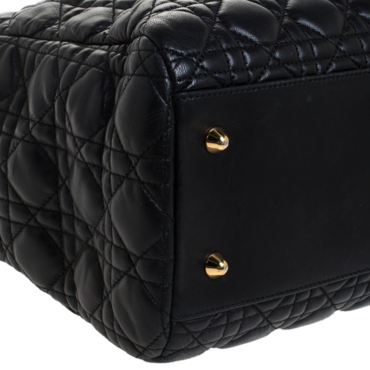 Pre Owned Dior Black Cannage Quilted Soft Leather Large Shopper Tote