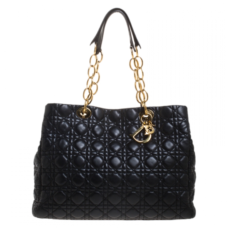Pre Owned Dior Black Cannage Quilted Soft Leather Large Shopper Tote