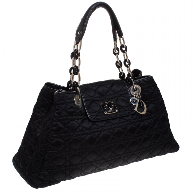 مملوكة مسبقًا Dior Black Cannage Nylon and Leather Charming Lock Satchel