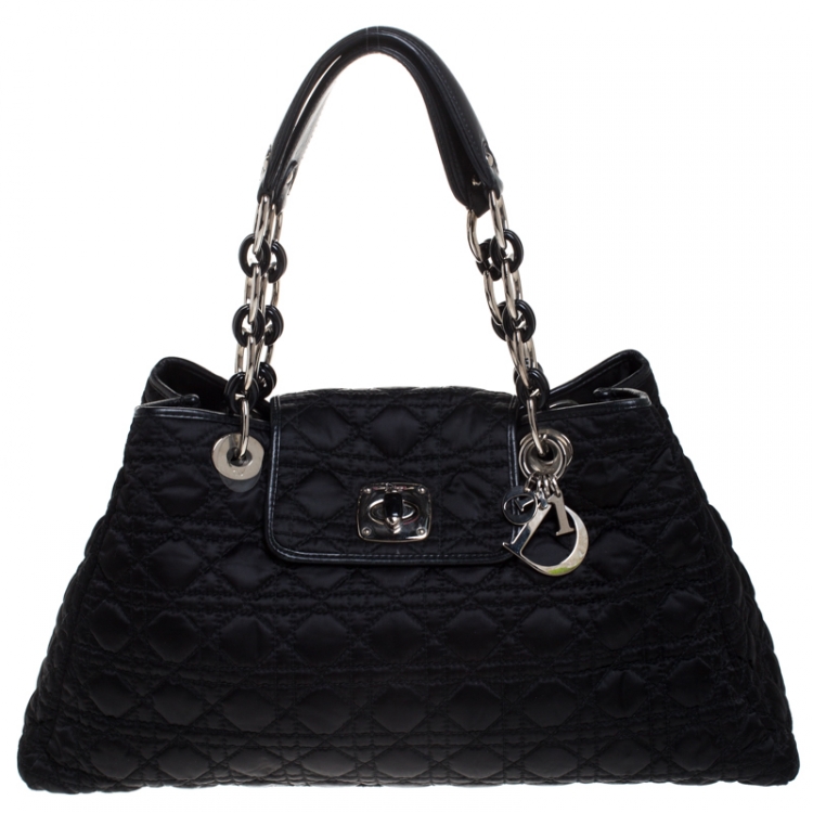 مملوكة مسبقًا Dior Black Cannage Nylon and Leather Charming Lock Satchel