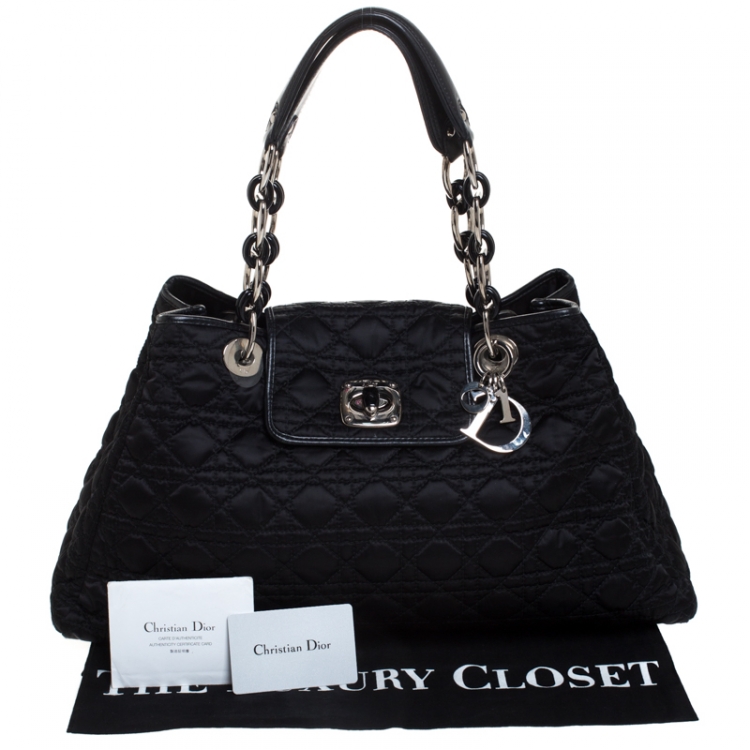 مملوكة مسبقًا Dior Black Cannage Nylon and Leather Charming Lock Satchel
