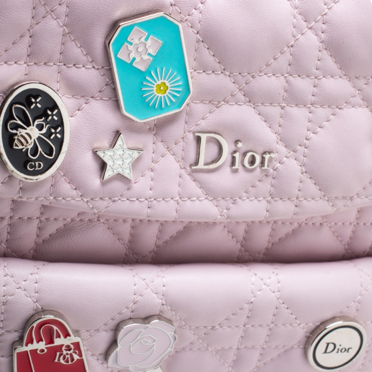 Pre Owned Dior Light Pink Cannage Leather Small Lucky Badge Stardust Backpack
