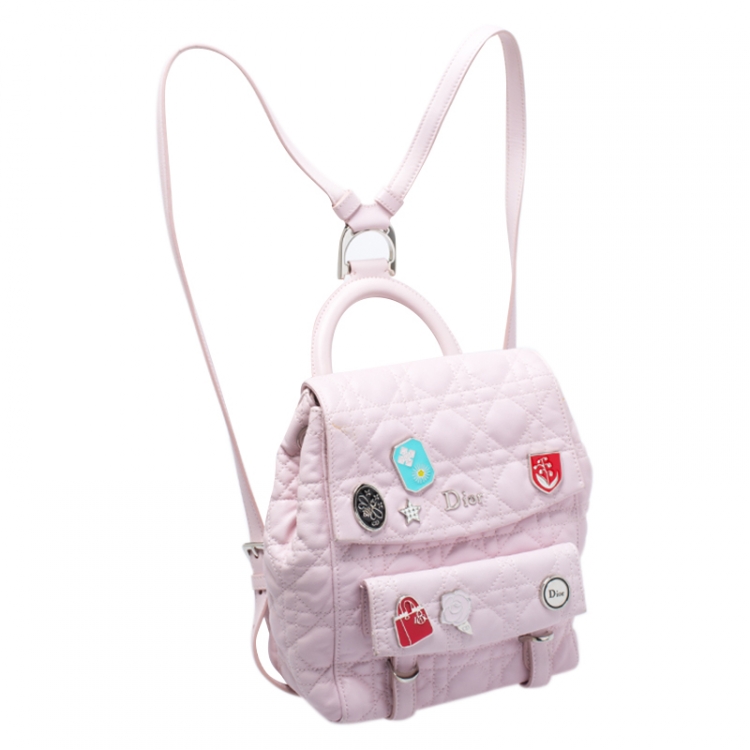 Pre Owned Dior Light Pink Cannage Leather Small Lucky Badge Stardust Backpack