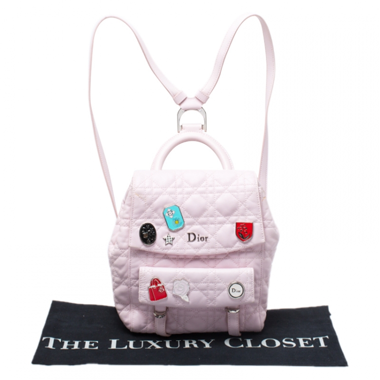 Pre Owned Dior Light Pink Cannage Leather Small Lucky Badge Stardust Backpack