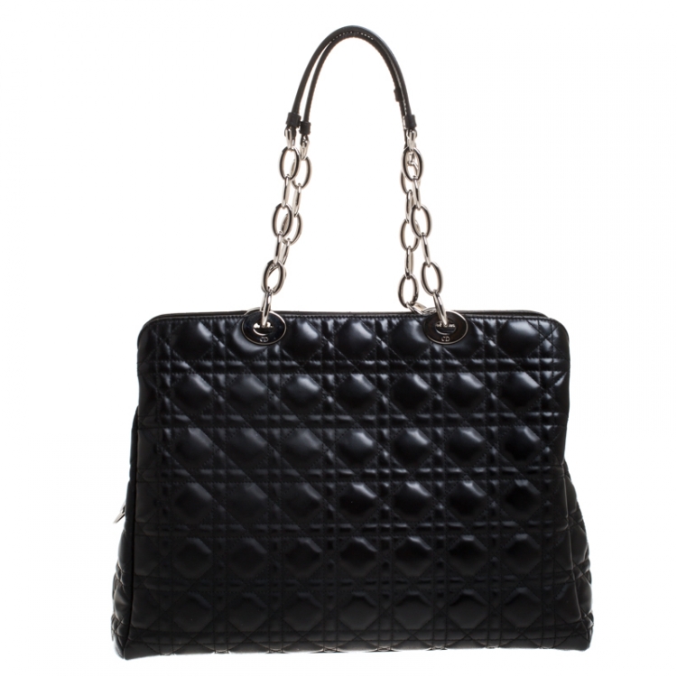 Pre Owned Dior Black Cannage Soft Leather Large Shopper Tote