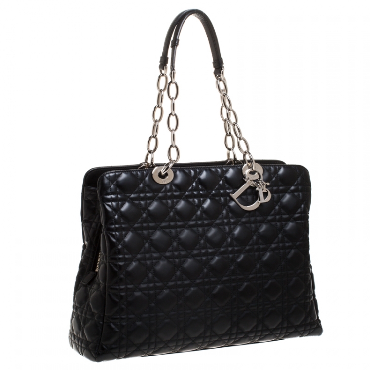 Pre Owned Dior Black Cannage Soft Leather Large Shopper Tote