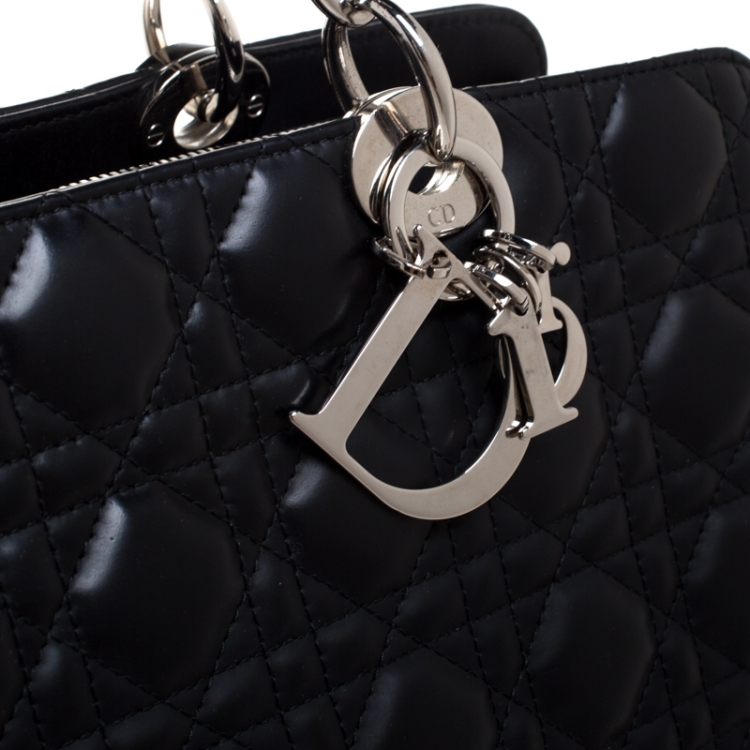 Pre Owned Dior Black Cannage Soft Leather Large Shopper Tote