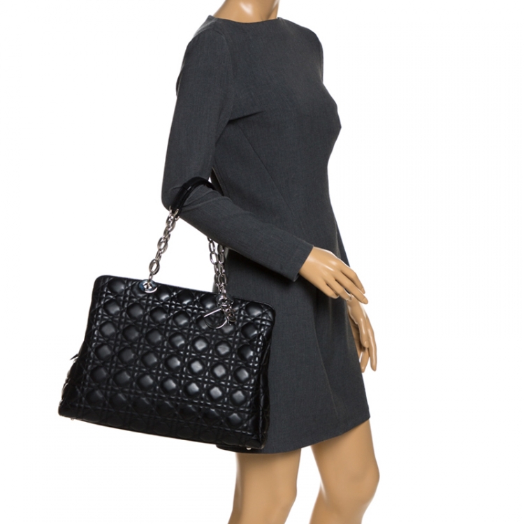 Pre Owned Dior Black Cannage Soft Leather Large Shopper Tote