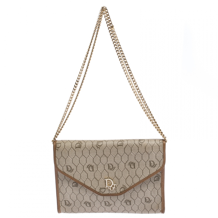 Dior Vintage Dior Light Brown Honeycomb & Logo Coated Canvas Chain