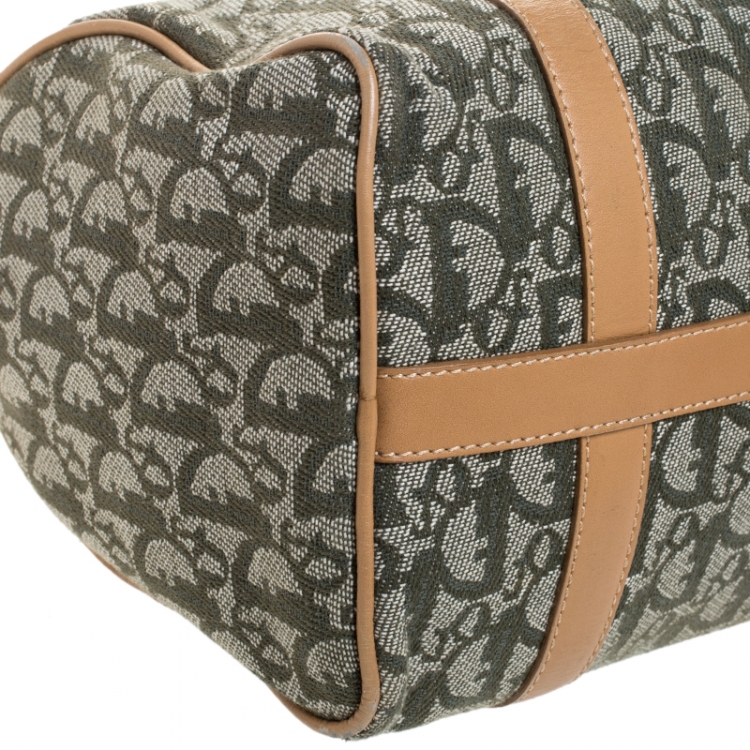 Pre Owned Dior Green/Beige Diorissimo Canvas and Leather Boston Bag