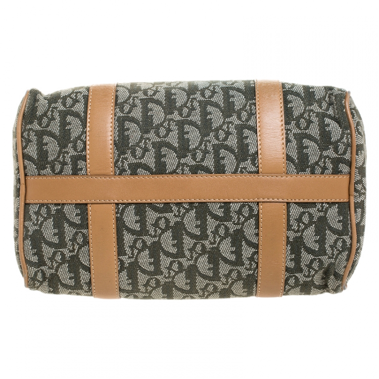 Pre Owned Dior Green/Beige Diorissimo Canvas and Leather Boston Bag