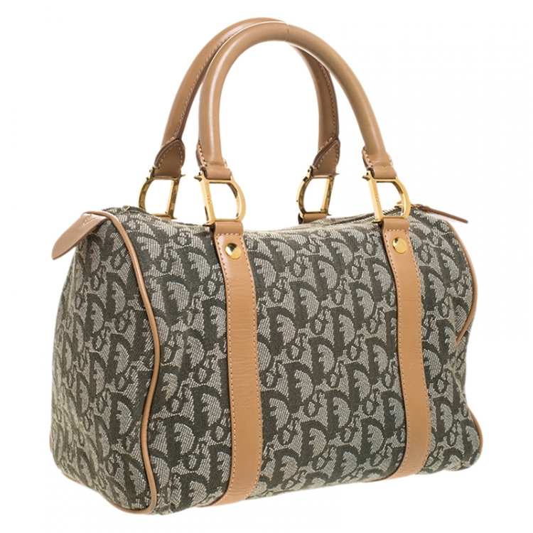 Pre Owned Dior Green/Beige Diorissimo Canvas and Leather Boston Bag
