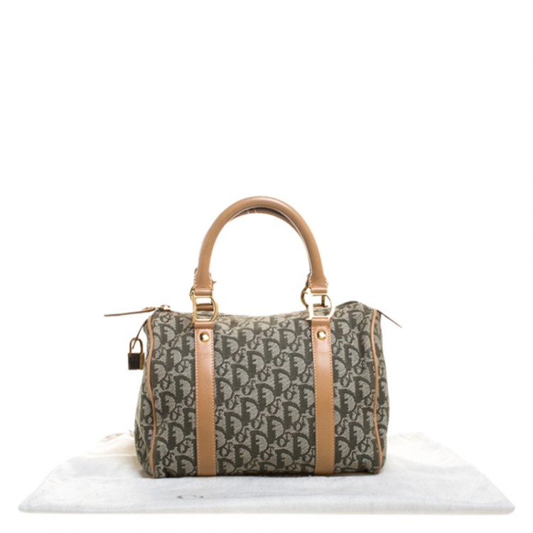 Pre Owned Dior Green/Beige Diorissimo Canvas and Leather Boston Bag