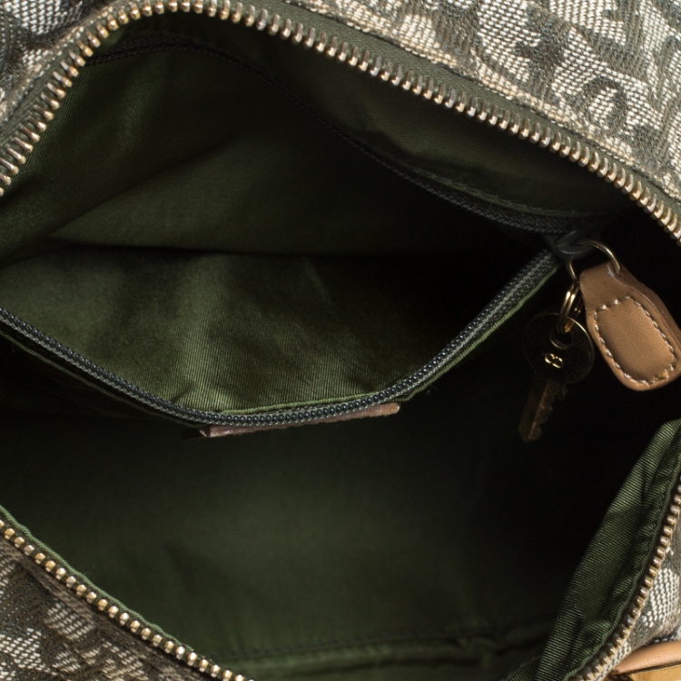 Pre Owned Dior Green/Beige Diorissimo Canvas and Leather Boston Bag