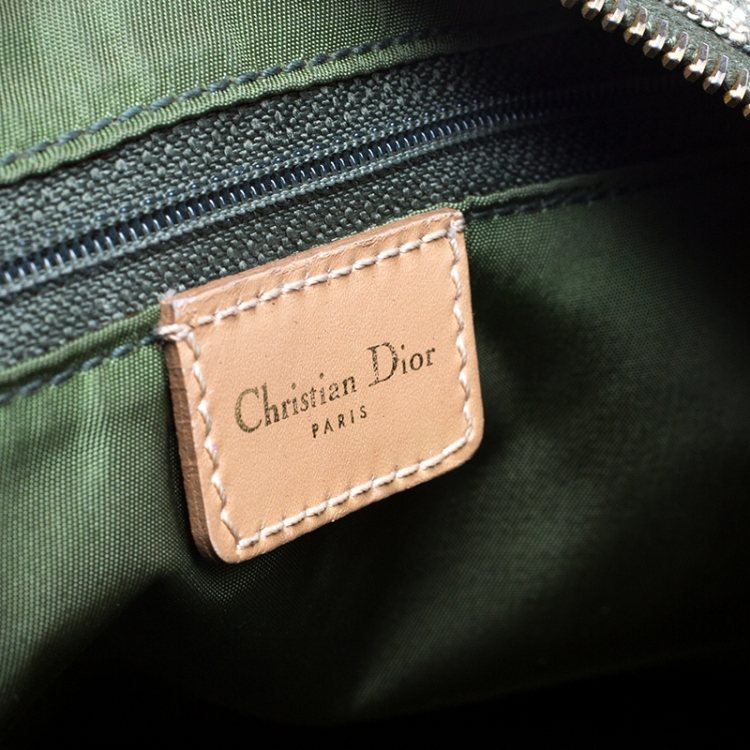 Pre Owned Dior Green/Beige Diorissimo Canvas and Leather Boston Bag
