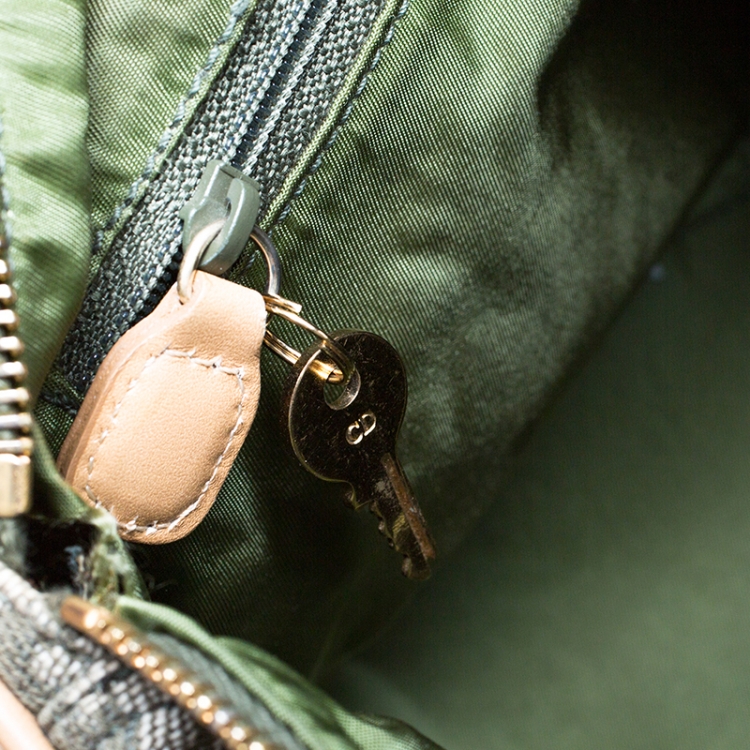 Pre Owned Dior Green/Beige Diorissimo Canvas and Leather Boston Bag