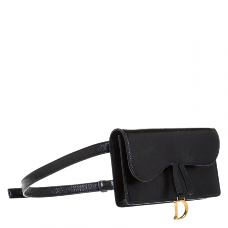 Pre Owned Dior Black Leather Saddle Belt Bag