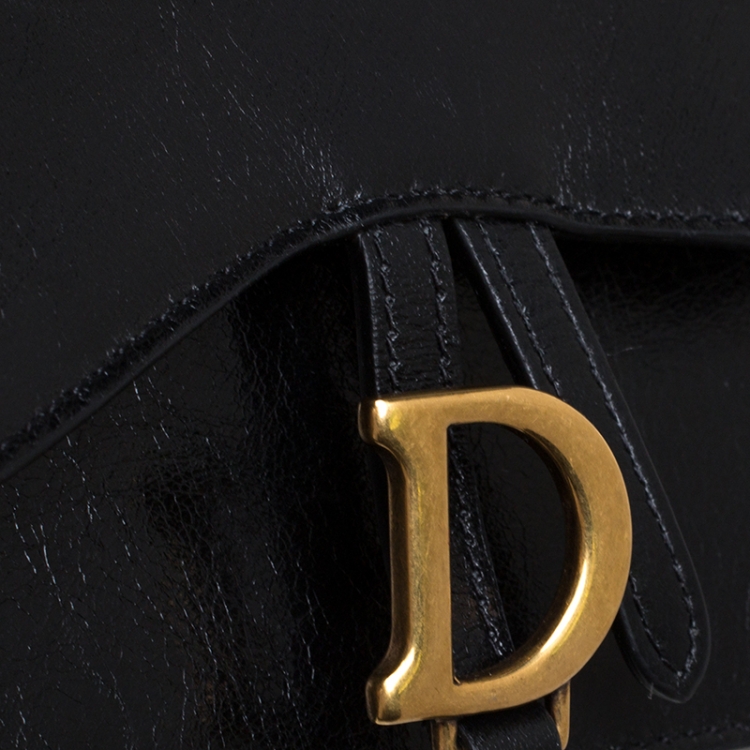 Pre Owned Dior Black Leather Saddle Belt Bag
