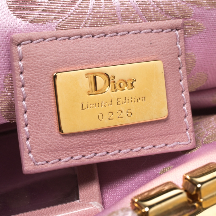 Pre Owned Dior Gold/Pink Embroidered Satin Limited Edition 0226 Mini Saddle Bag