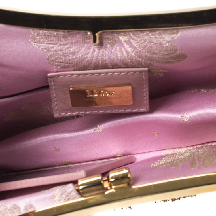 Pre Owned Dior Gold/Pink Embroidered Satin Limited Edition 0226 Mini Saddle Bag