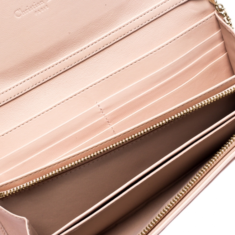 Pre Owned Dior Pink Quilted Cannage Leather Lady Dior Wallet on Chain