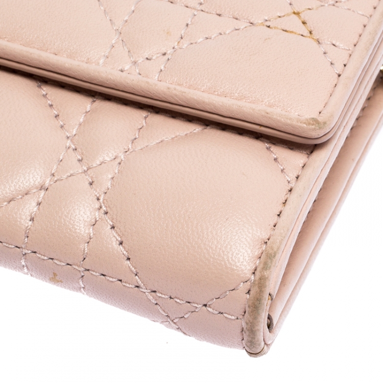 Pre Owned Dior Pink Quilted Cannage Leather Lady Dior Wallet on Chain