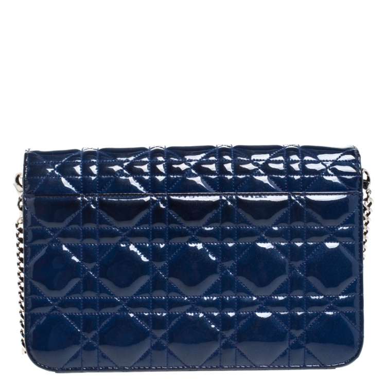 Pre Owned Dior Blue Cannage Patent Leather Miss Dior Promenade Pouch 