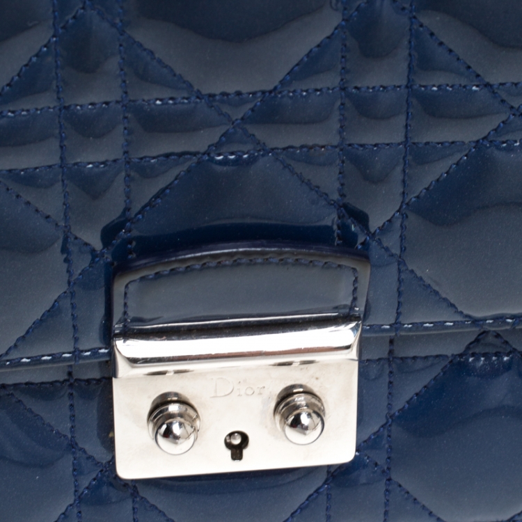 Pre Owned Dior Blue Cannage Patent Leather Miss Dior Promenade Pouch 