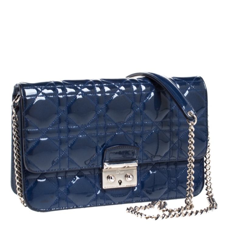 Pre Owned Dior Blue Cannage Patent Leather Miss Dior Promenade Pouch 