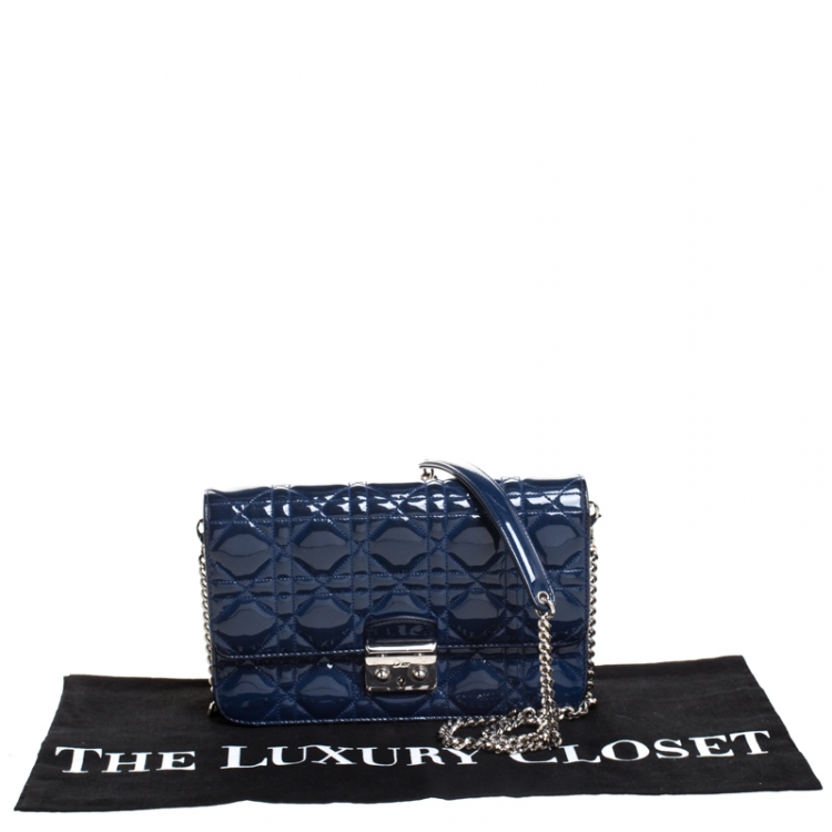 Pre Owned Dior Blue Cannage Patent Leather Miss Dior Promenade Pouch 