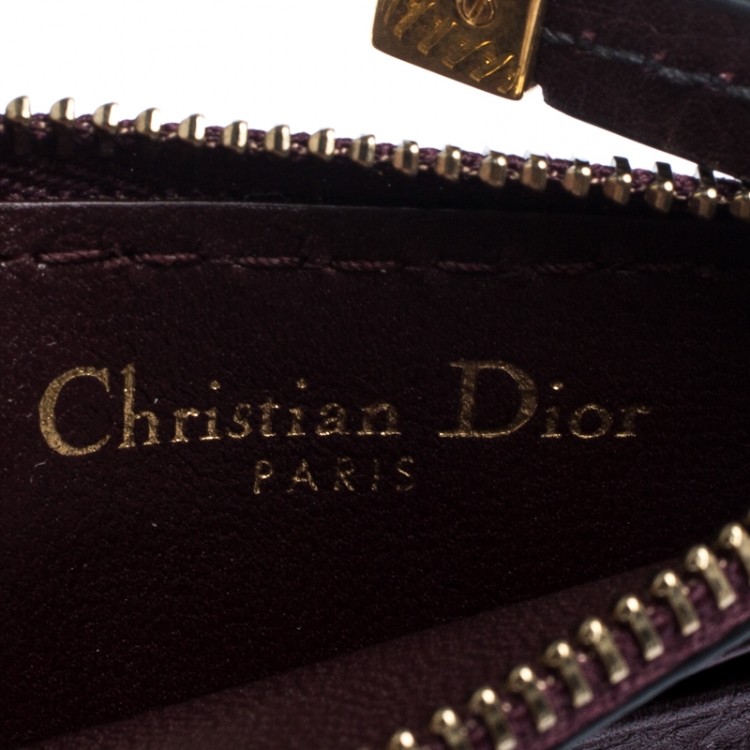 Pre Owned Dior Dark Burgundy Leather Zip Card Holder