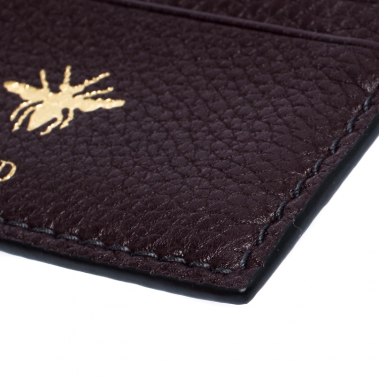 Pre Owned Dior Dark Burgundy Leather Zip Card Holder