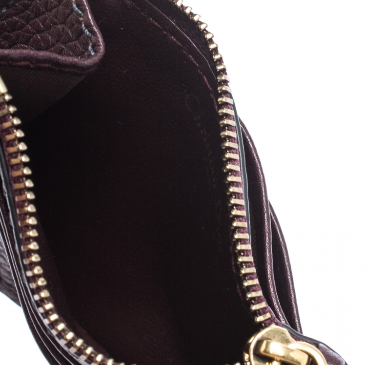 Pre Owned Dior Dark Burgundy Leather Zip Card Holder