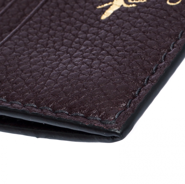 Pre Owned Dior Dark Burgundy Leather Zip Card Holder